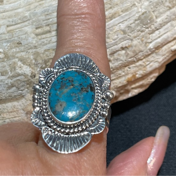 SOLD……Kingman Turquoise Adjustable Sterling Ring - Picture 2 of 6